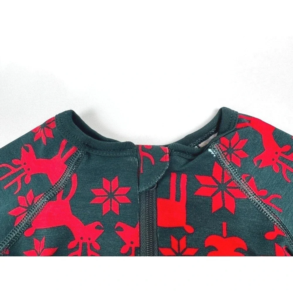 Hanna Andersson Baby Zip Sleeper Dear Deer On Green 0-3M‎